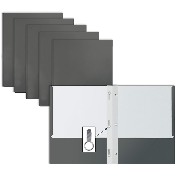 2 Pocket Paper Folders Portfolio W/Prongs, Matte Texture, Letter Size, Gray, 50PK
